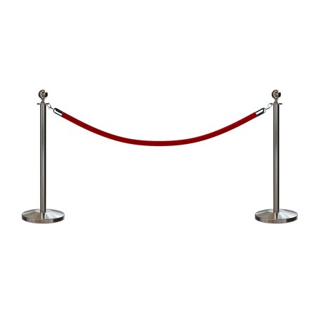 MONTOUR LINE Stanchion Post and Rope Kit Sat.Steel, 2 Ball Top1 Red Rope C-Kit-2-SS-BA-1-PVR-RD-PS
